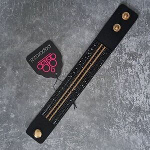 Paparazzi "Rebel Radiance" Black Rhinestone and Gold Chain Suede Wrap Bracelet